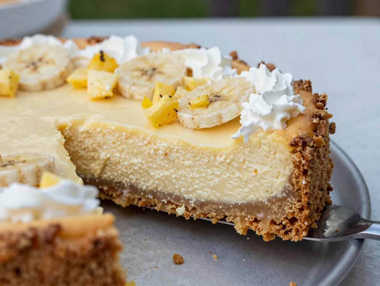 The baked cream cheese banana split cake