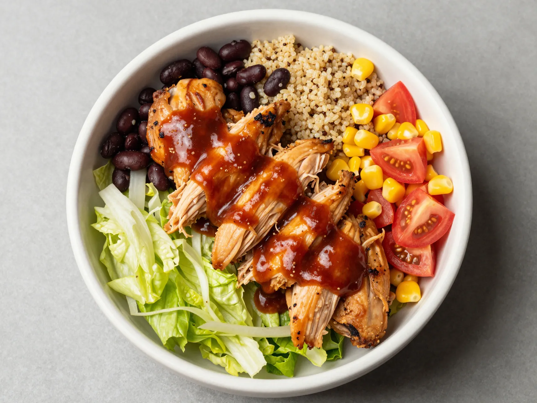 Bbq chicken quinoa bowl with black beans corn
