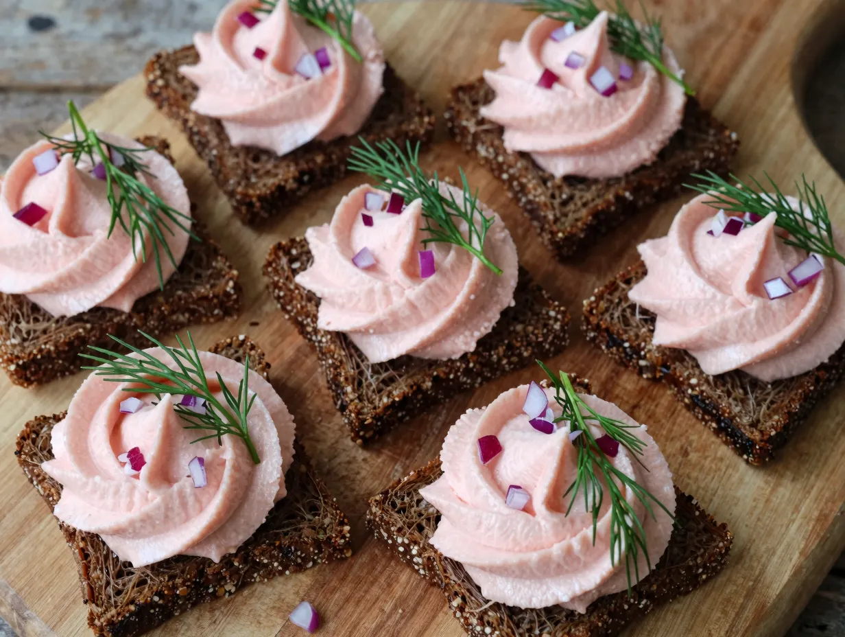 Smoked salmon mousse on rye bread