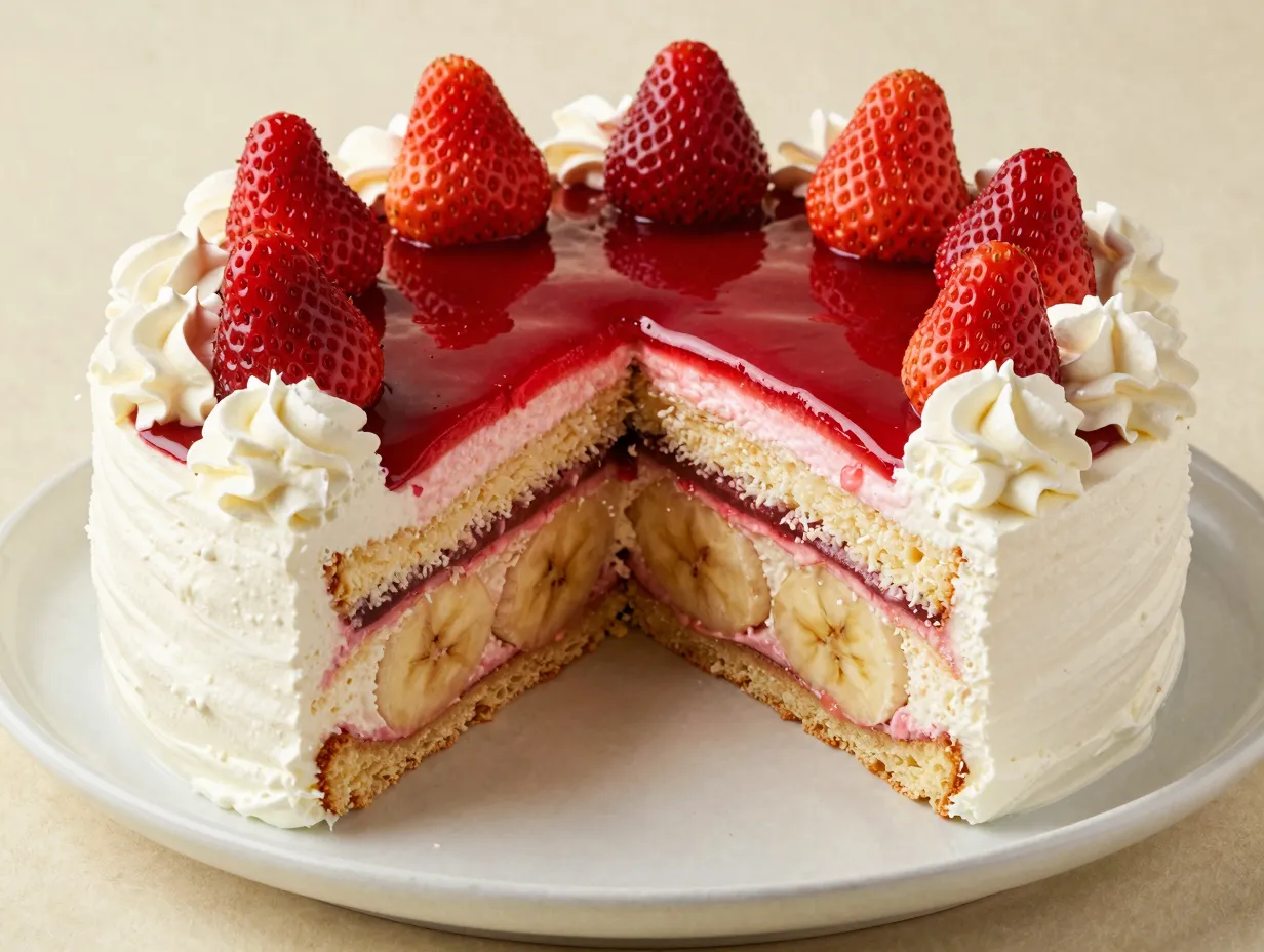 The strawberry forward banana split cake