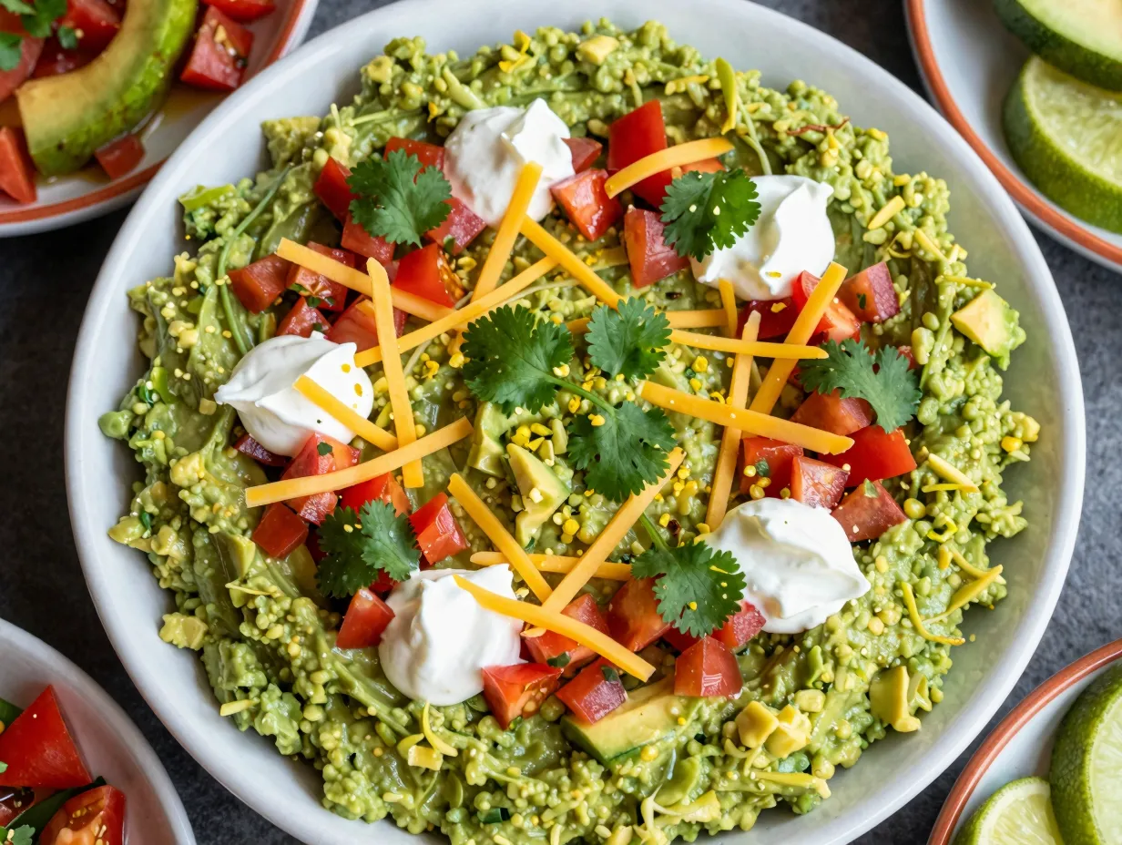 The loaded guacamole cream cheese taco dip