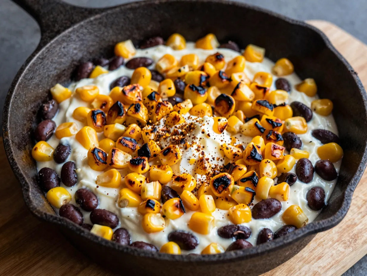 The roasted corn and black bean cream cheese taco dip