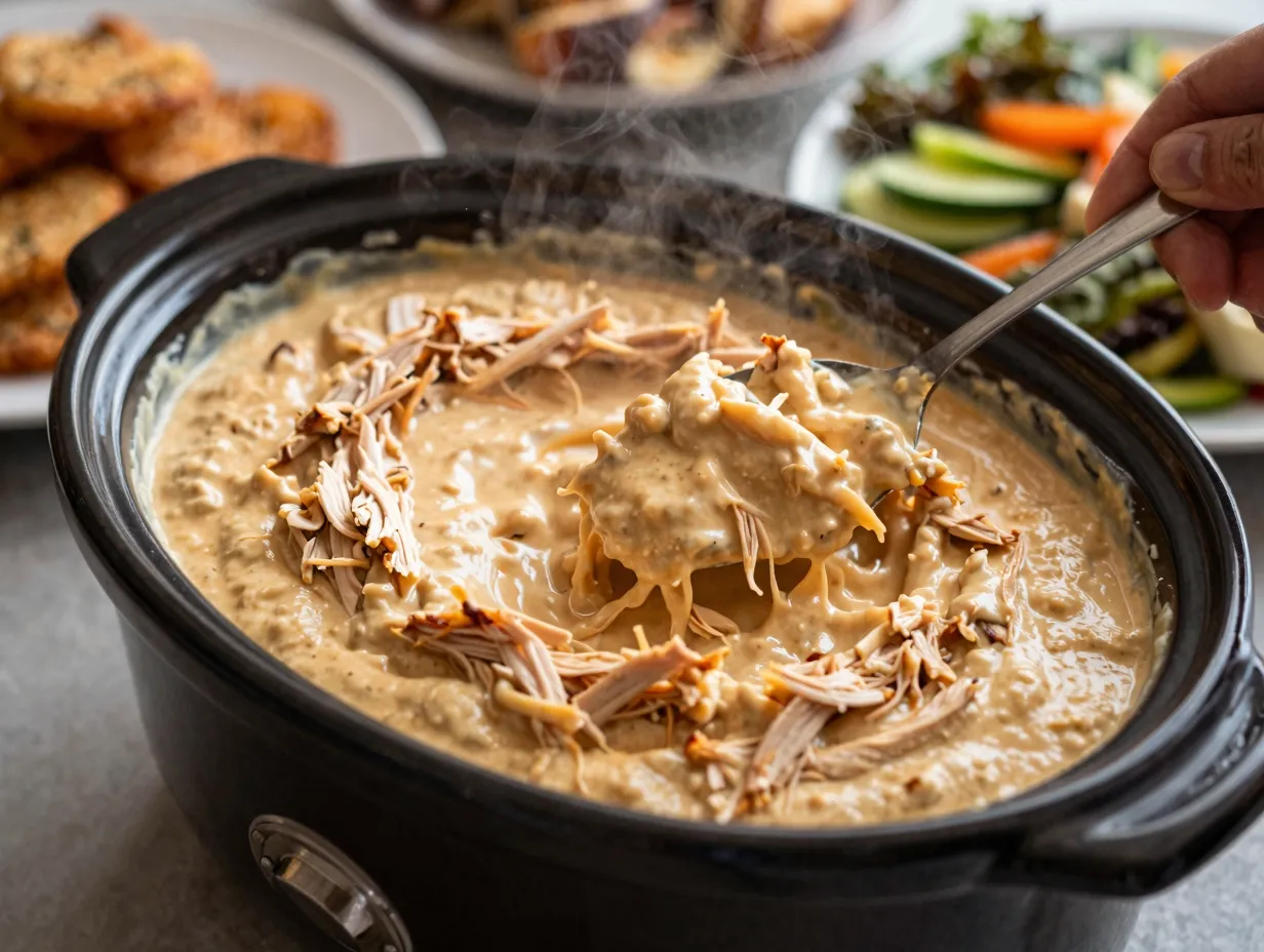 The shredded chicken taco cream cheese dip