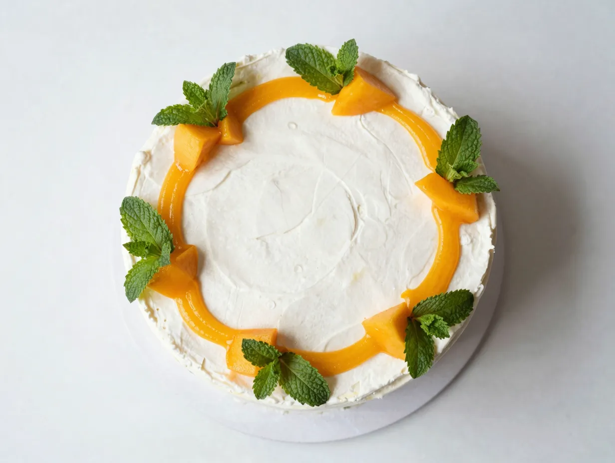 Mango drizzle with mint leaves