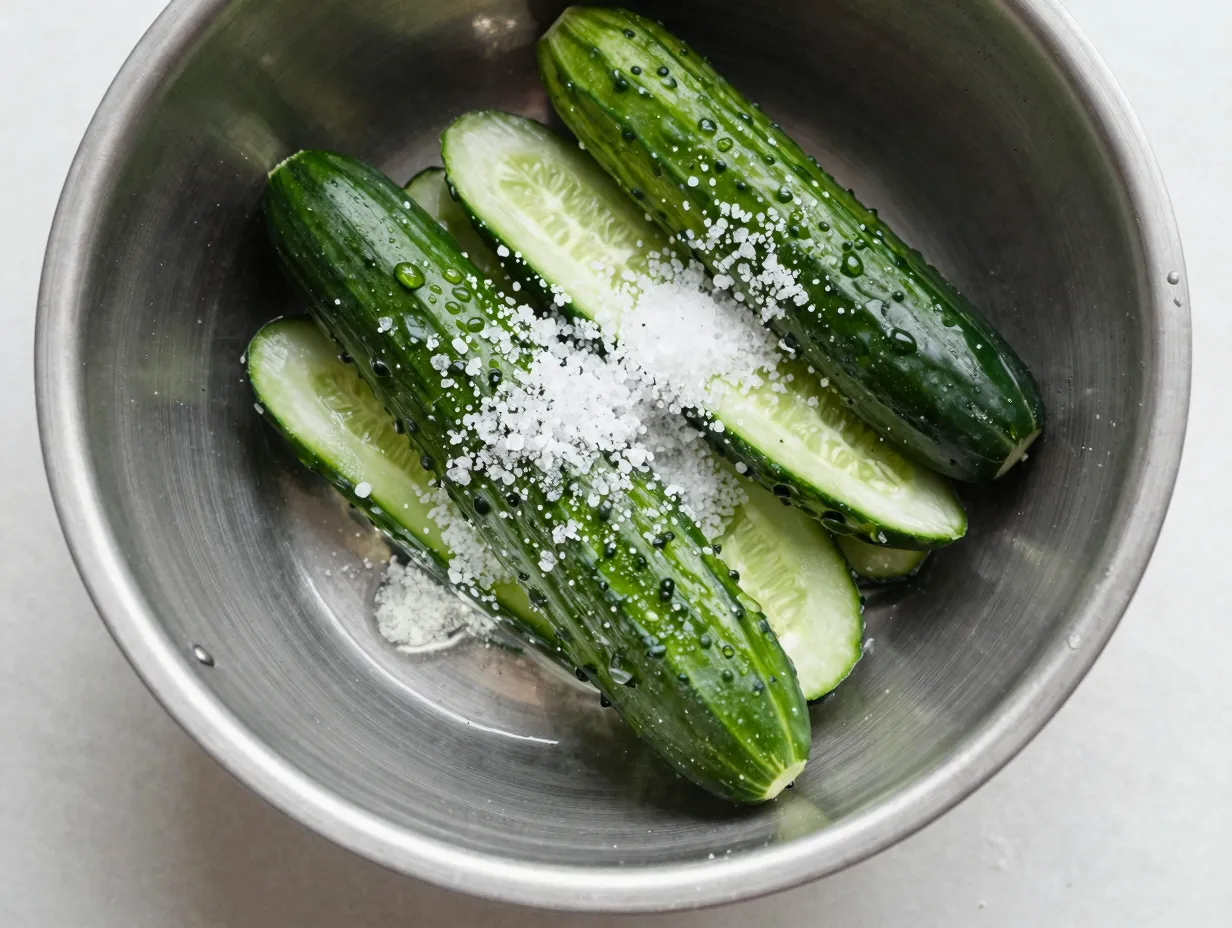 Salting and draining removes excess moisture before it can dilute the dressing
