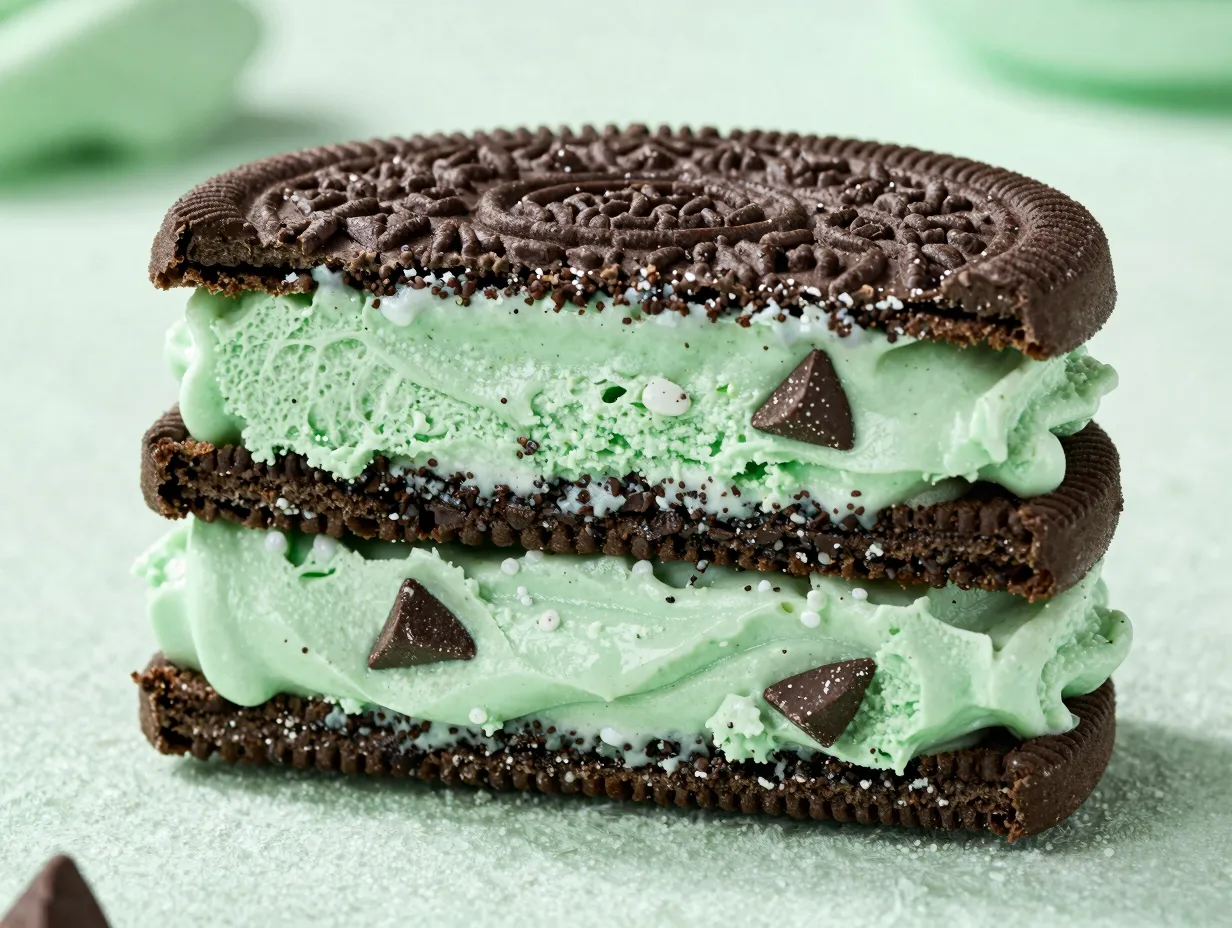 Mint chocolate chip oreo sandwich