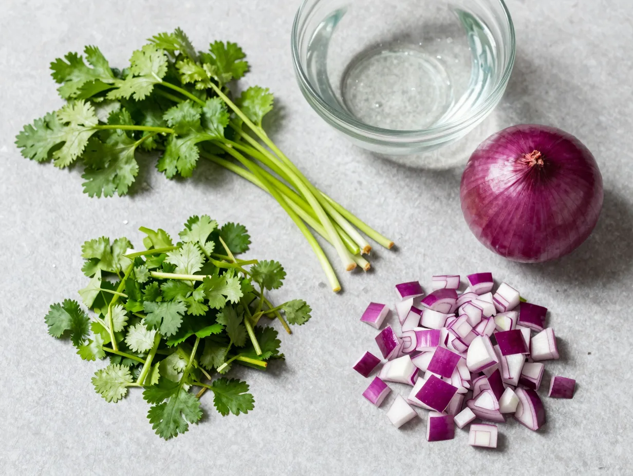 Handle cilantro and red onion with precision