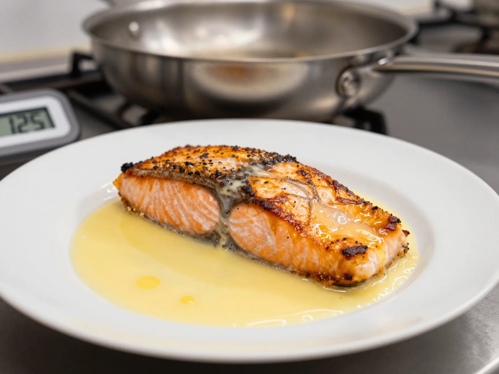 Crispy skin pan seared salmon with beurre blanc