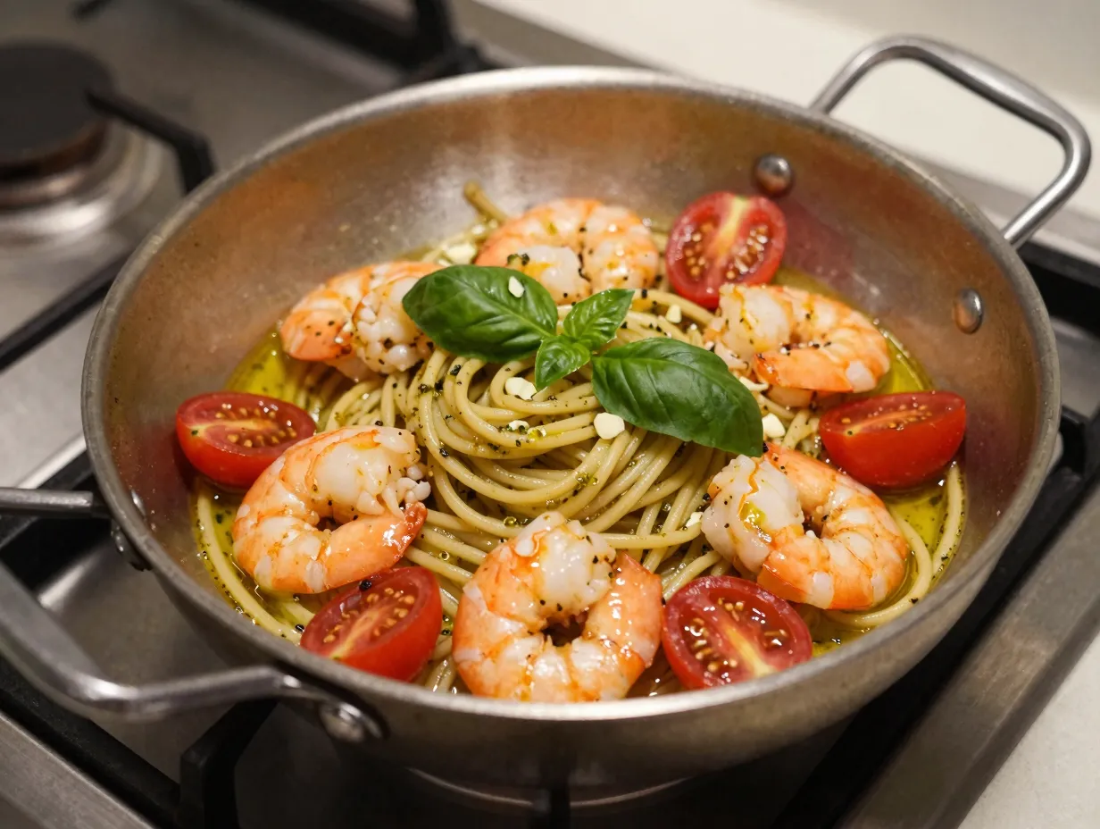 Pesto shrimp pasta