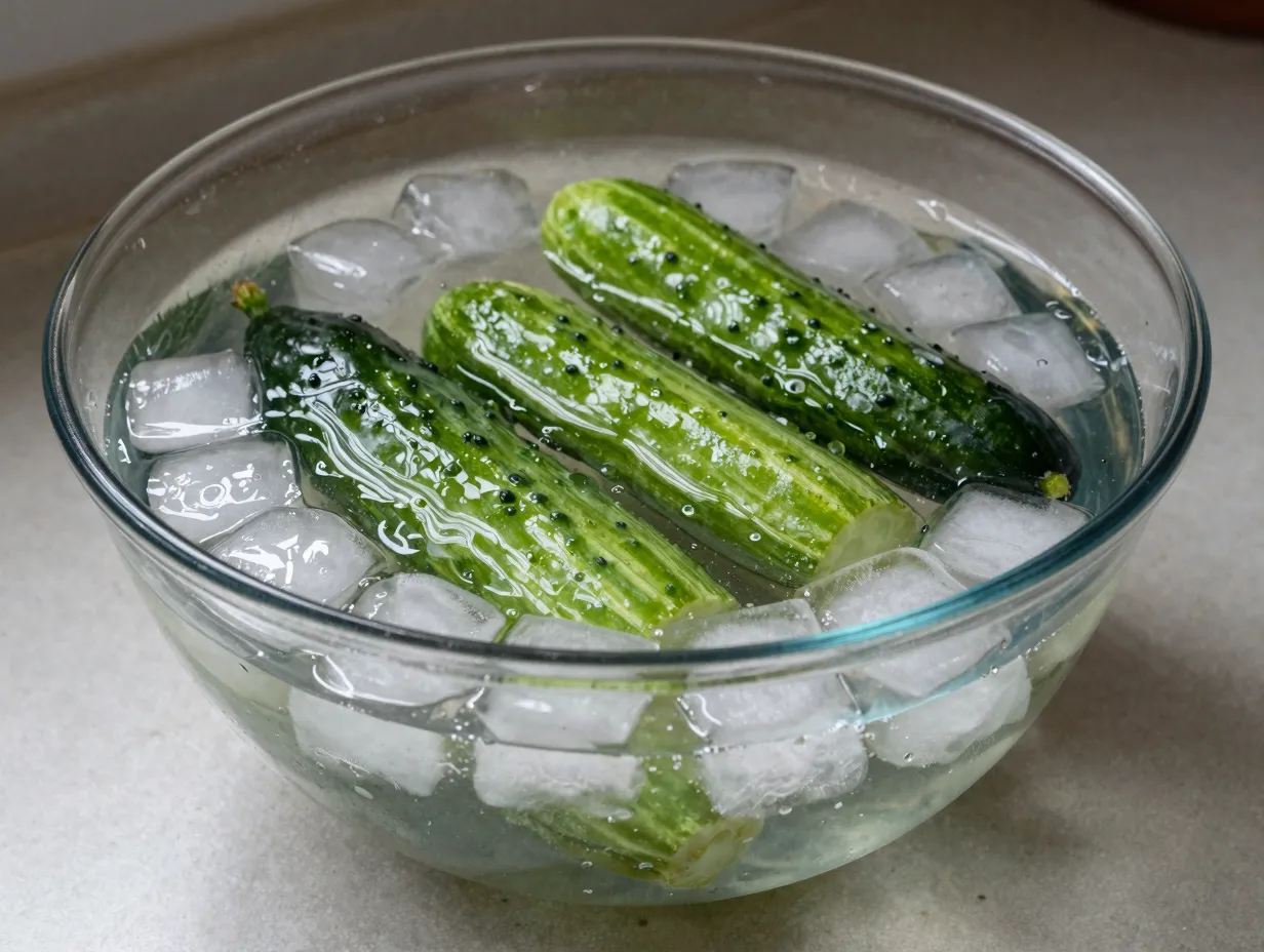 Pre soak cucumbers in ice water