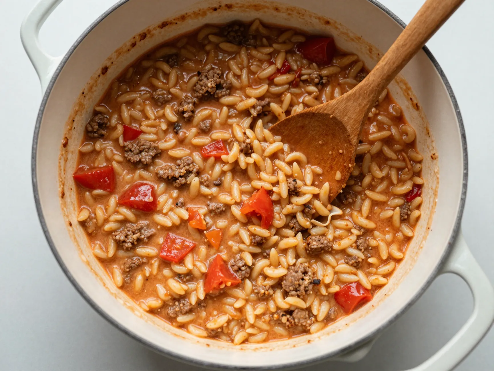 One pot beefy tomato orzo