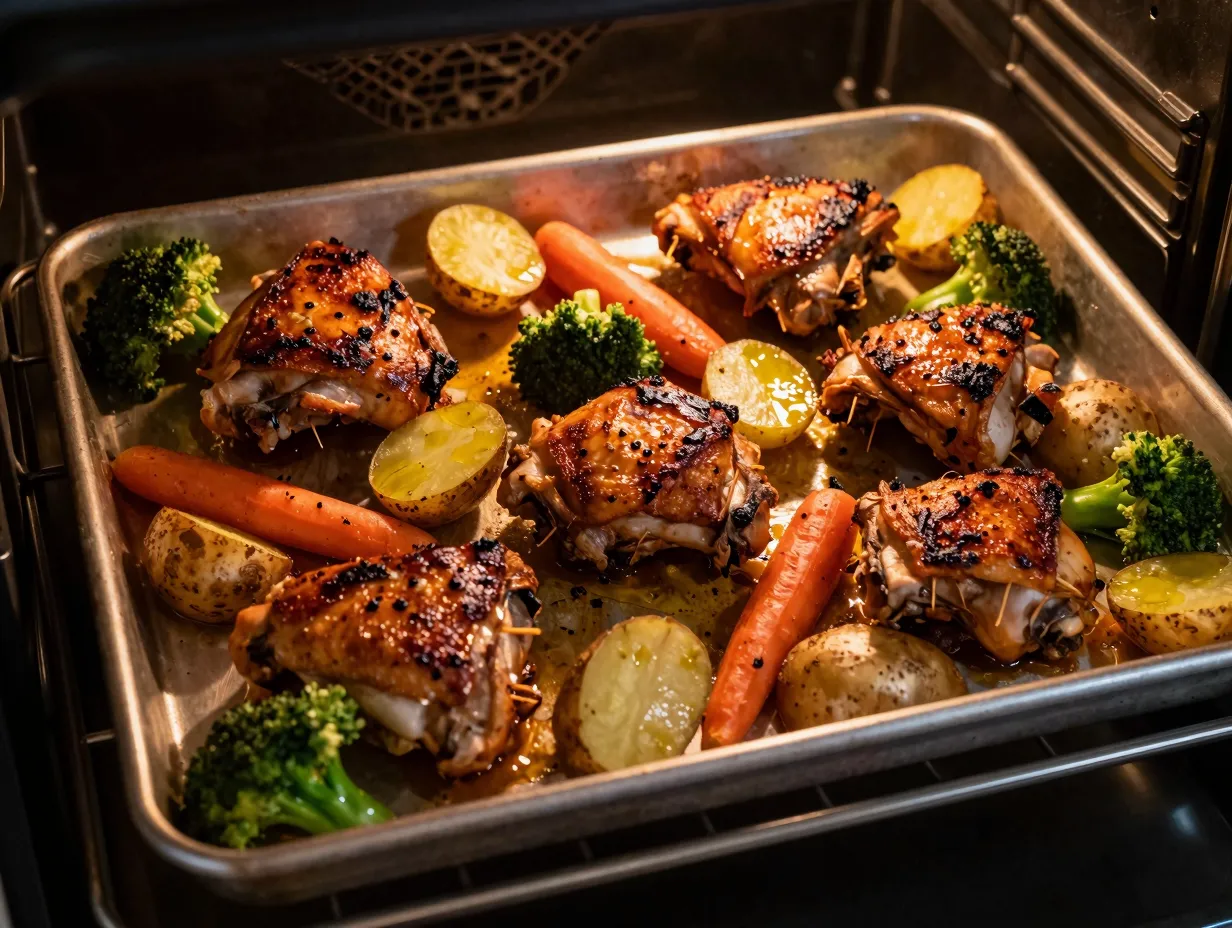 Sheet pan chicken and veggies roast to caramelized edges