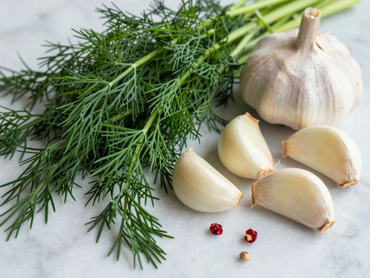 Use fresh dill and whole garlic cloves