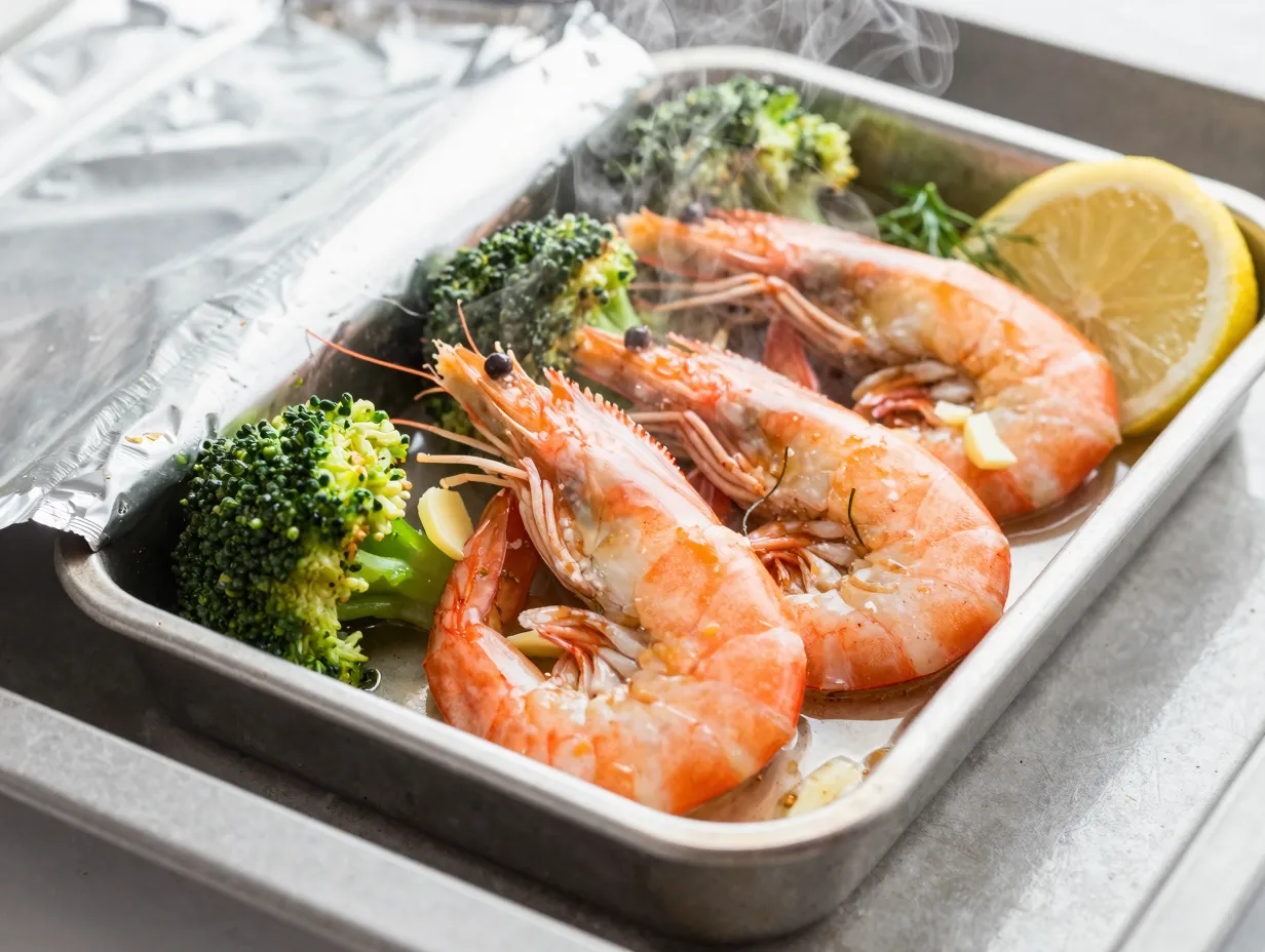 Shrimp and broccoli foil packs