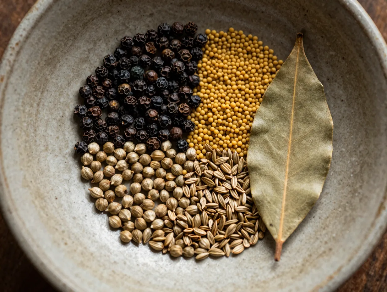 Add whole pickling spices for depth