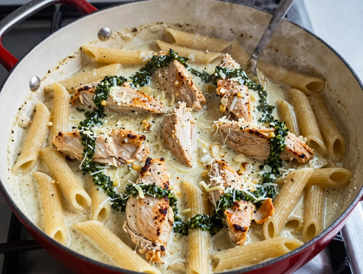One pot creamy pesto chicken pasta