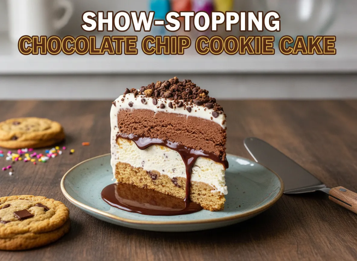 Show stopping chocolate chip cookie ice cream cake