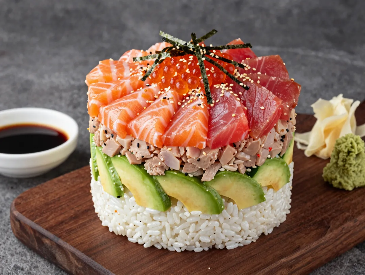 The layered savory sushi cake