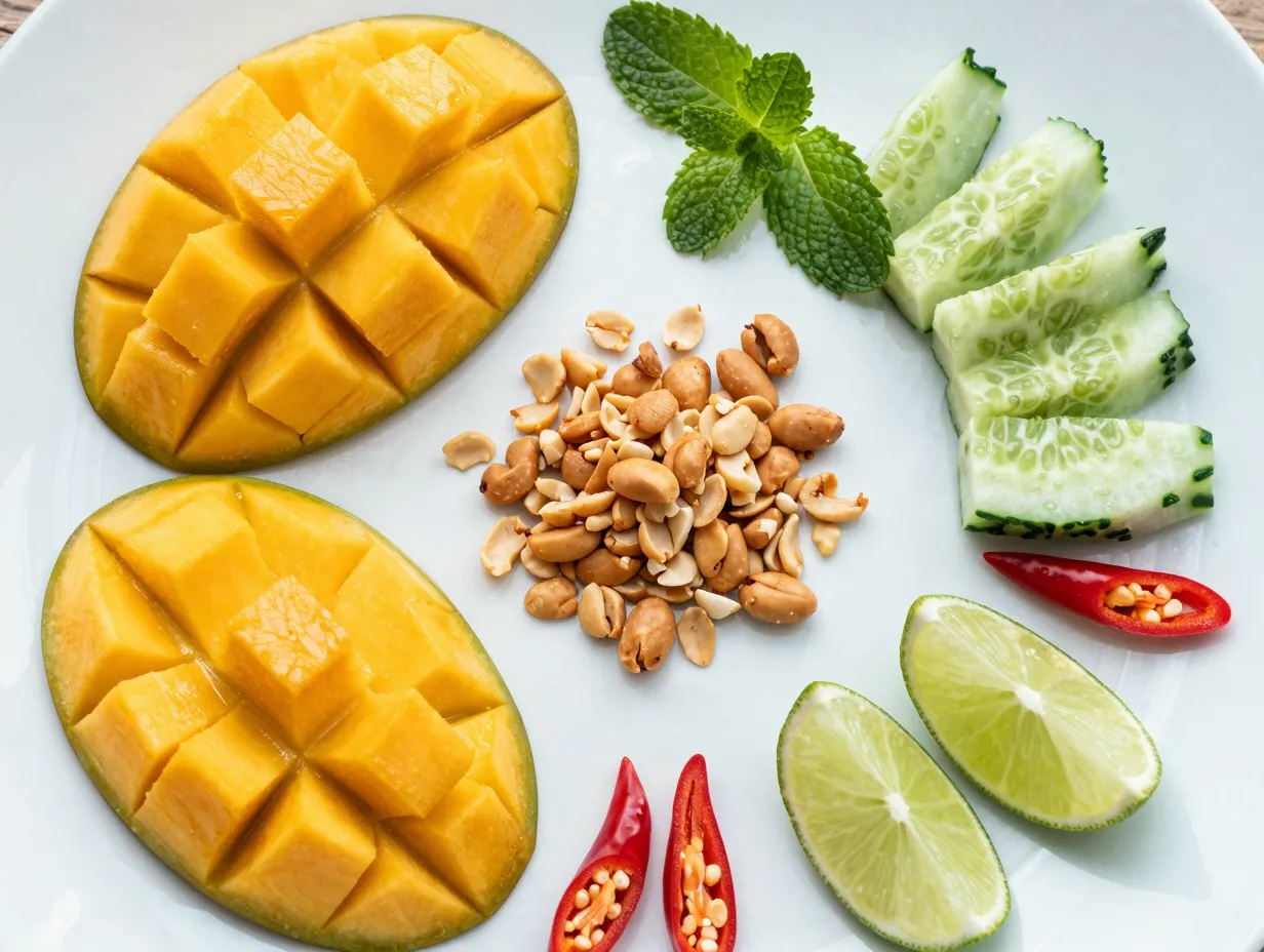 Spicy cucumber salad with fruit and fusion elements