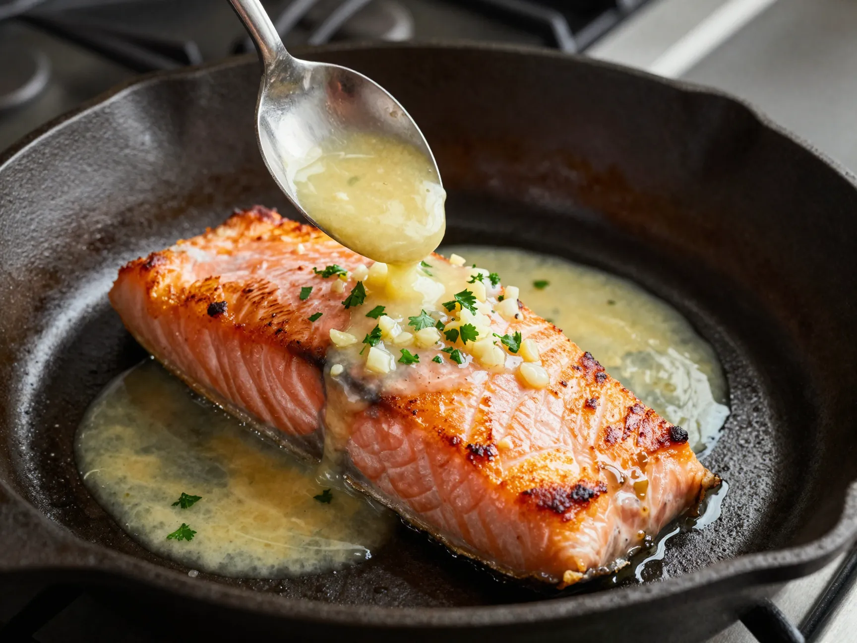 Crispy pan seared salmon with lemon butter sauce