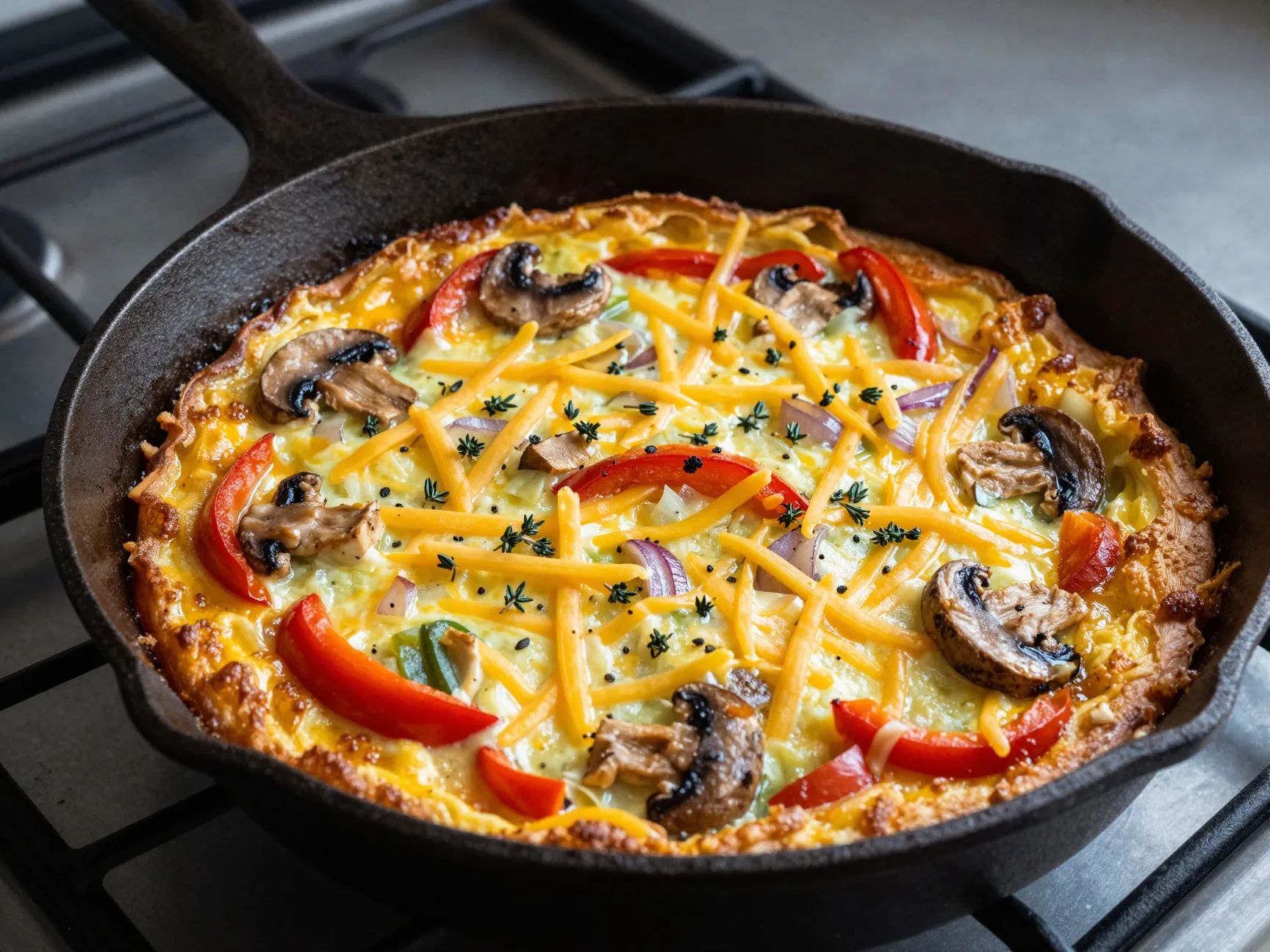 Vegetable frittata with mushrooms and cheddar