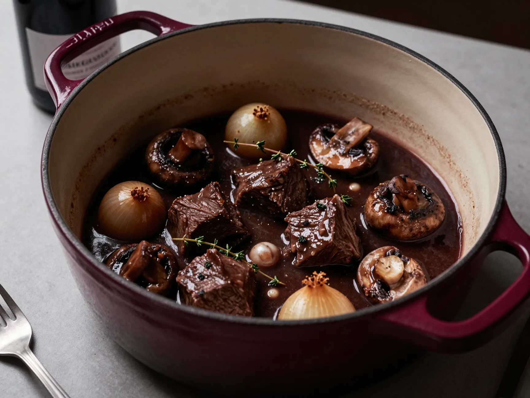 Red wine beef stew boeuf bourguignon style