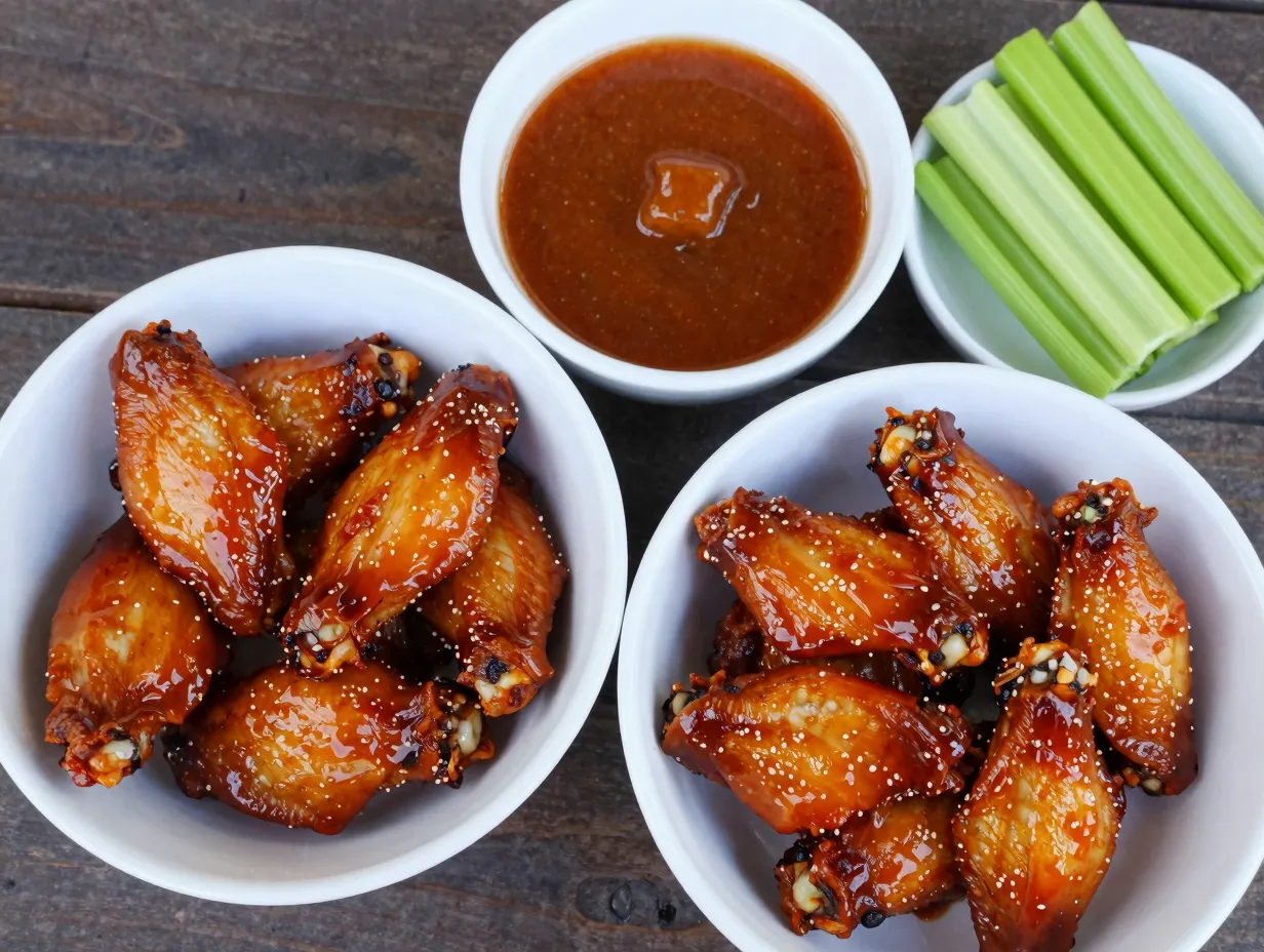Grilled buffalo wings tossed in two signature sauces