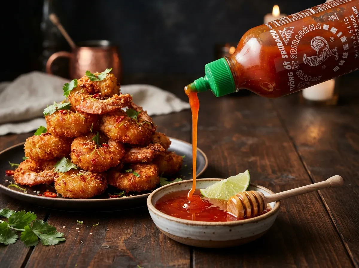 Spicy coconut shrimp with sriracha honey sauce