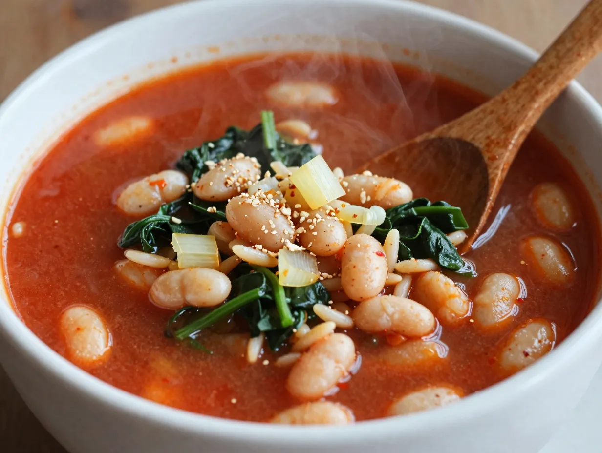 Tomato orzo and white bean soup