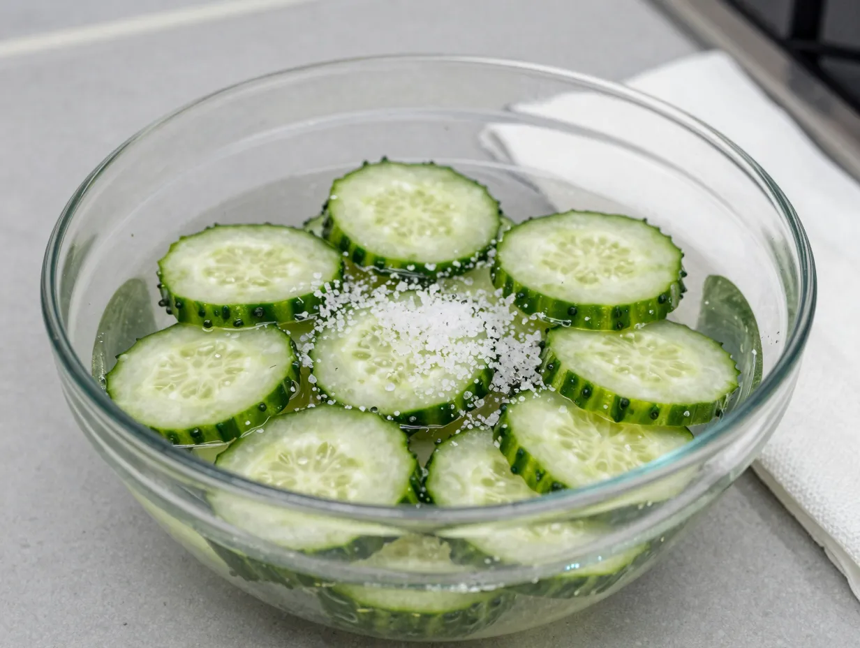 Salt the cucumbers to draw out excess moisture