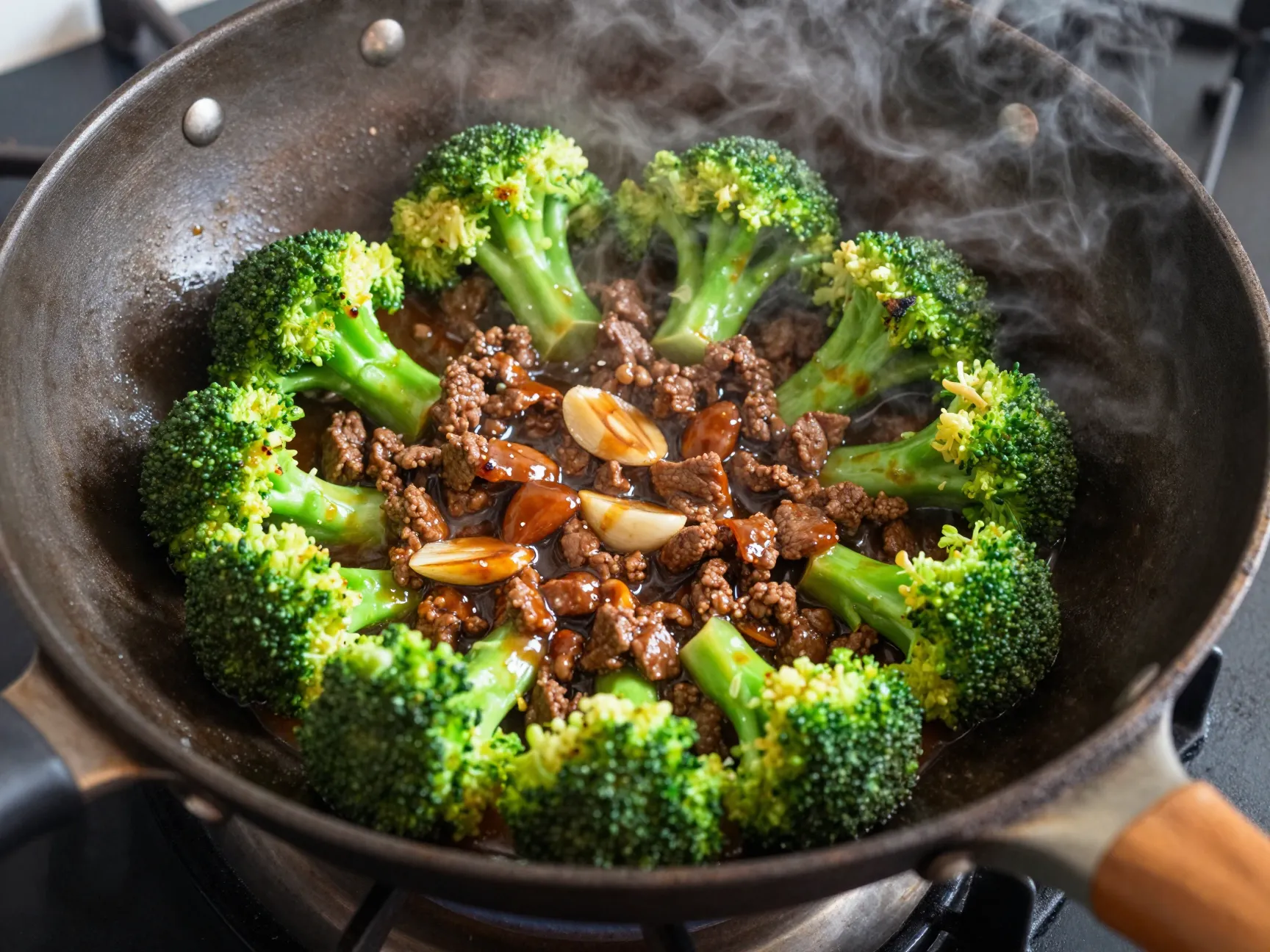 Ground beef and broccoli stir fry