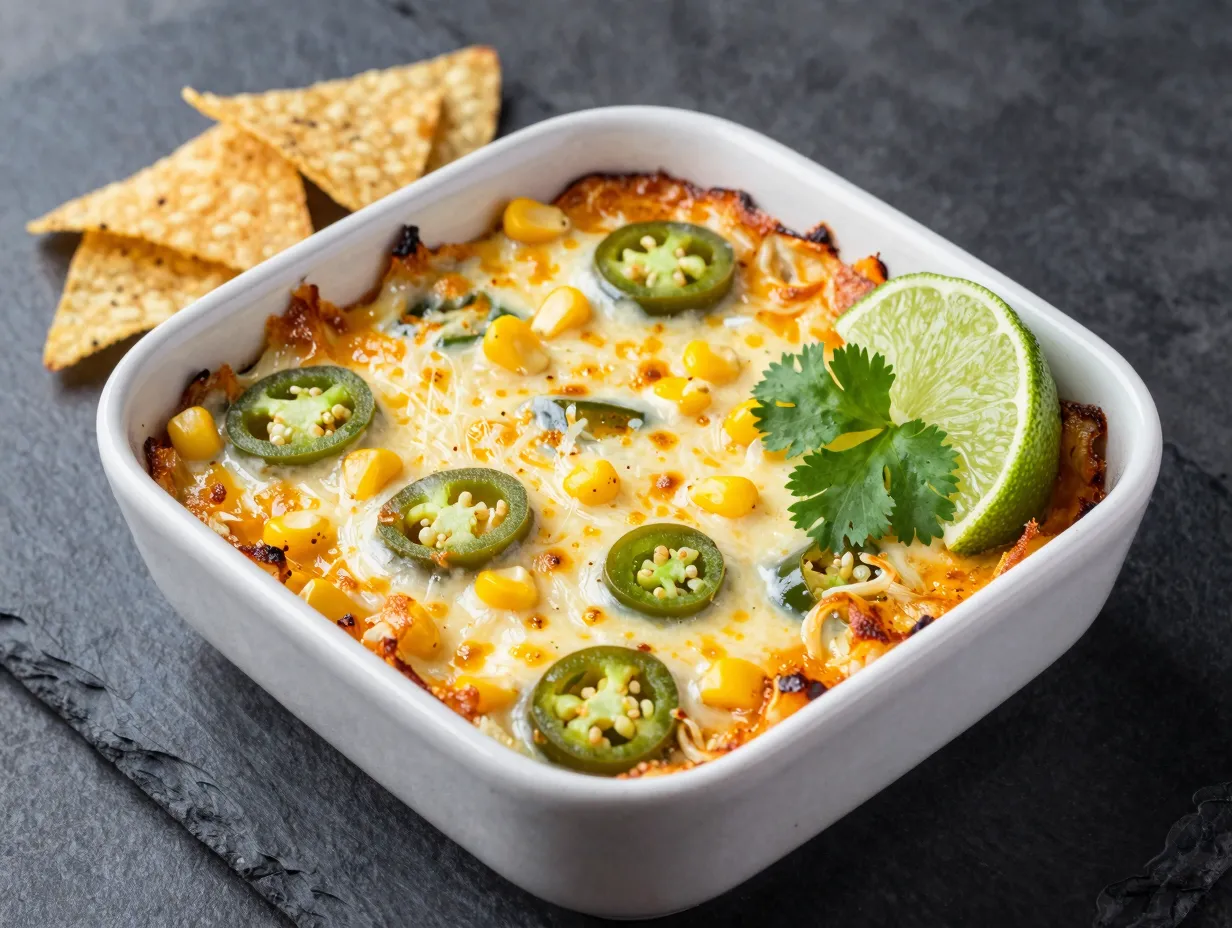 Hot corn dip with jalapenos and lime
