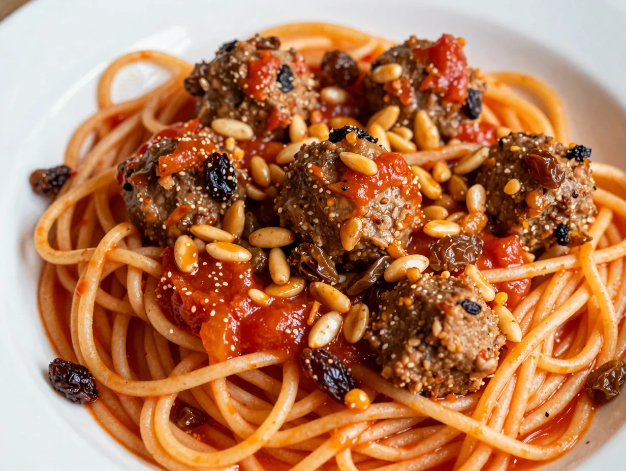 The sicilian style meatballs with agrodolce influence