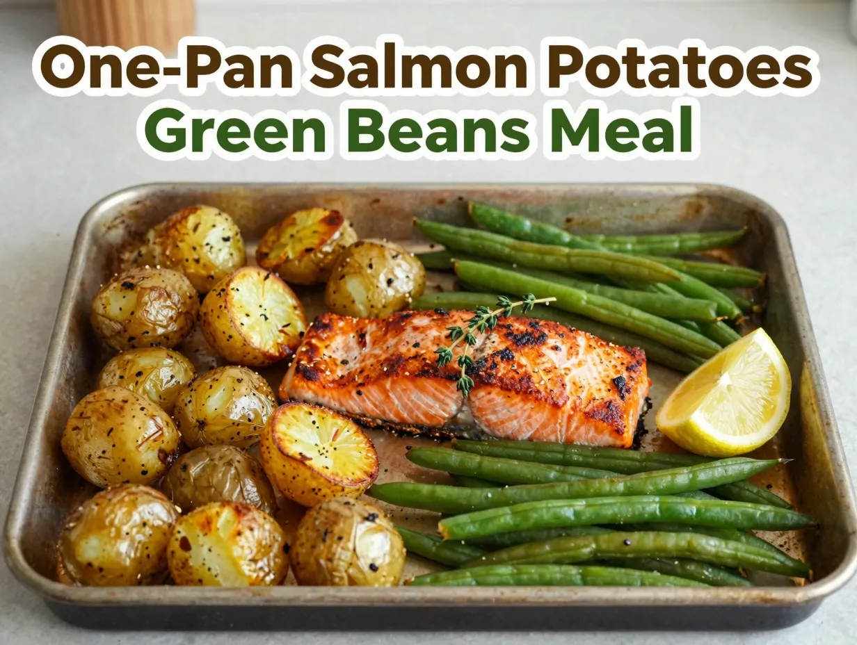 One pan salmon potatoes green beans meal