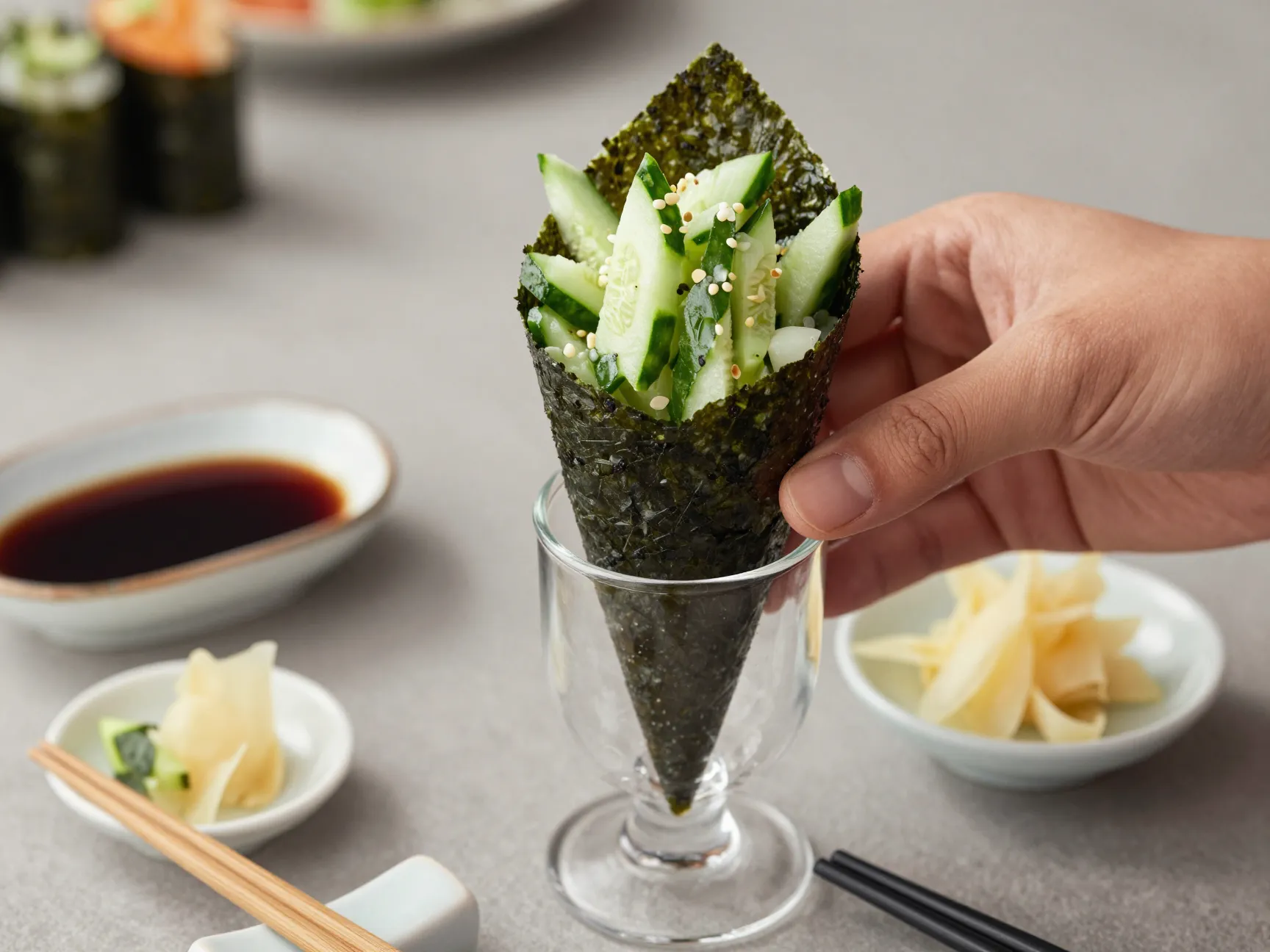 6 sushi style hand roll cones