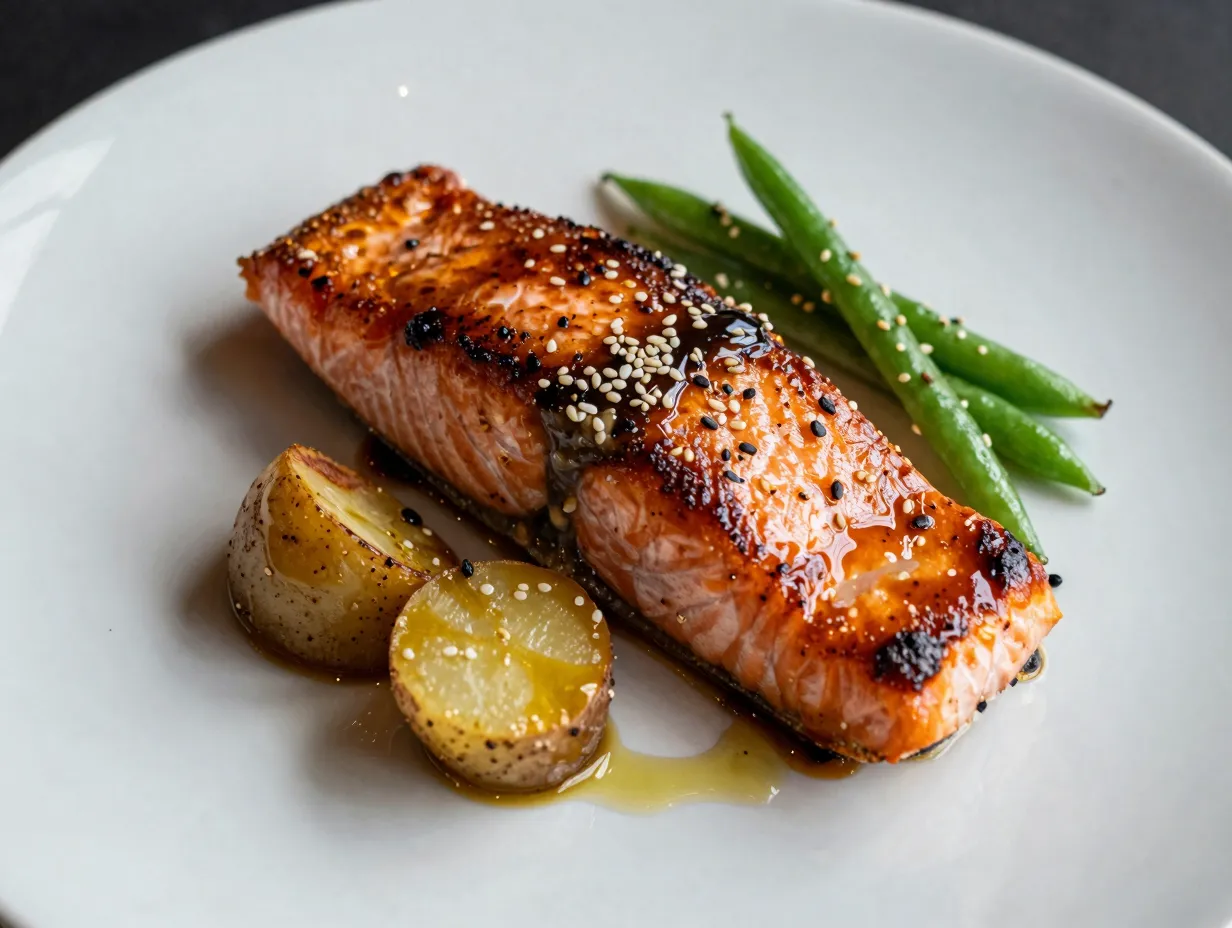 Maple miso glaze with sesame green beans