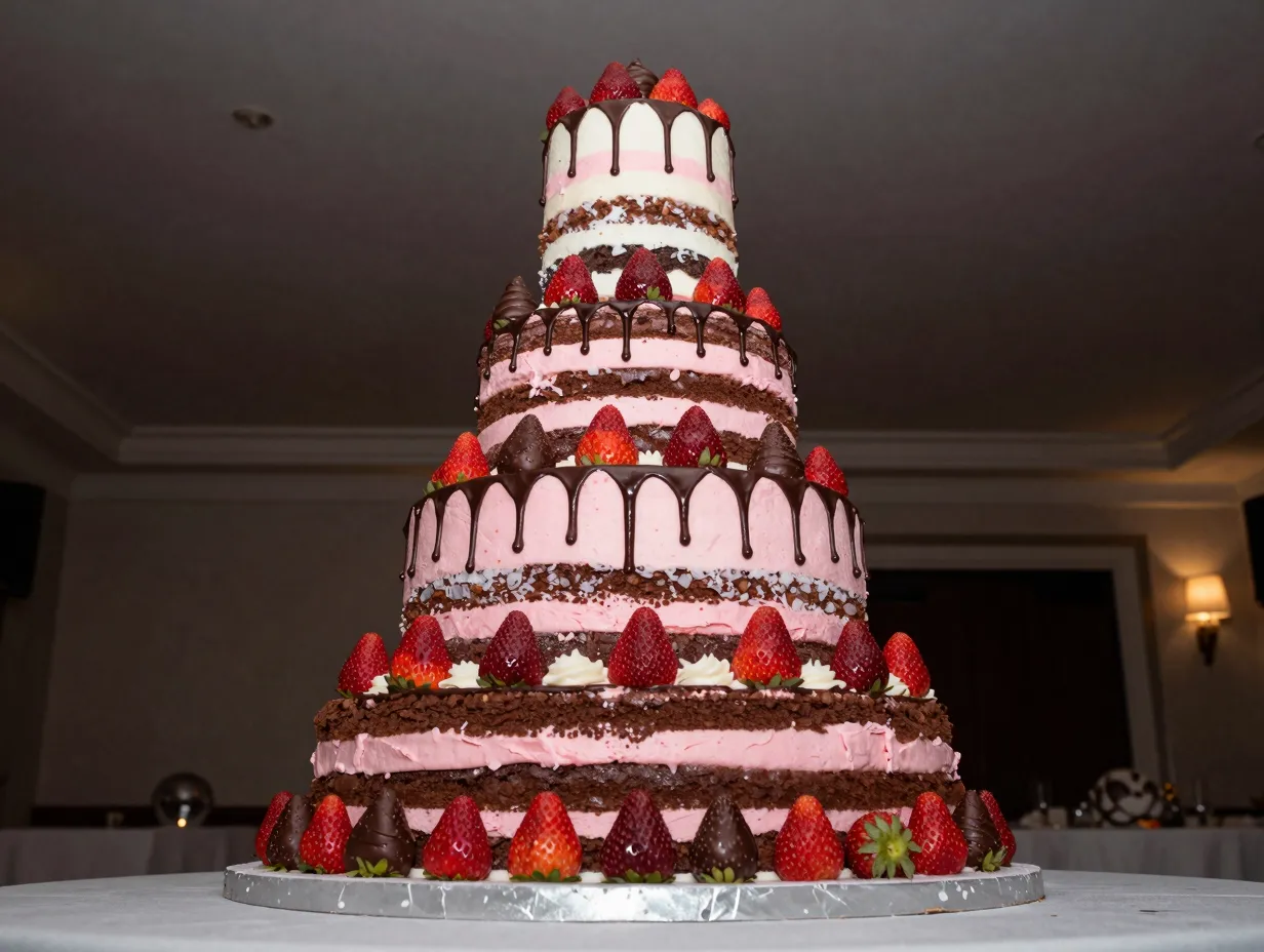 The ultimate showpiece multi component chocolate strawberry celebration cake