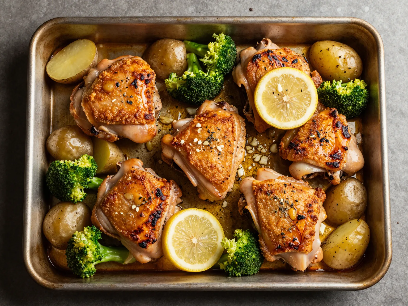 One sheet pan roasted lemon herb chicken with potatoes