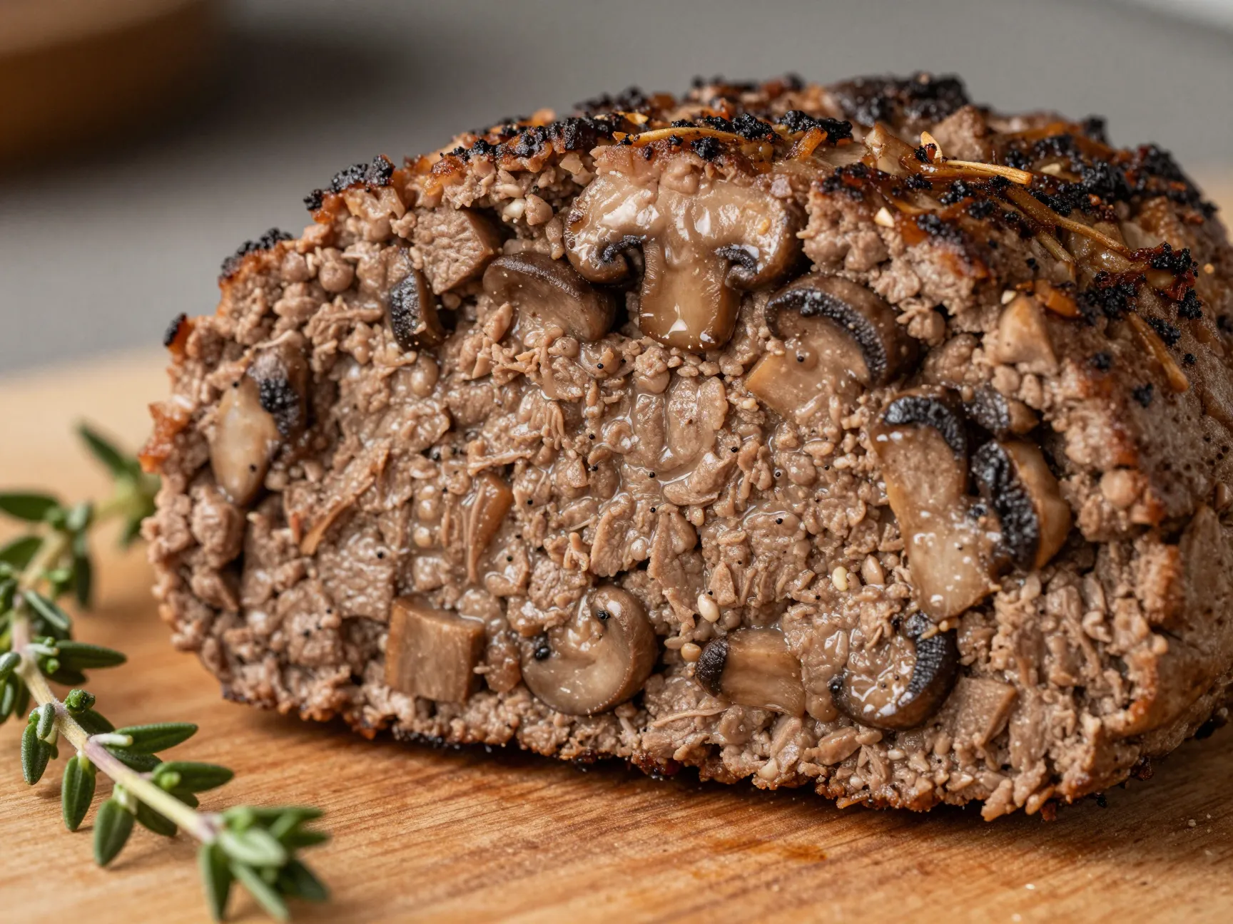 Mushroom stuffed lean beef burger