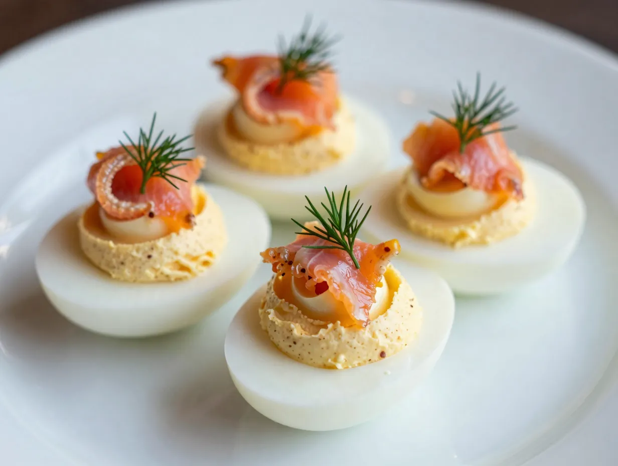 Smoked salmon deviled eggs