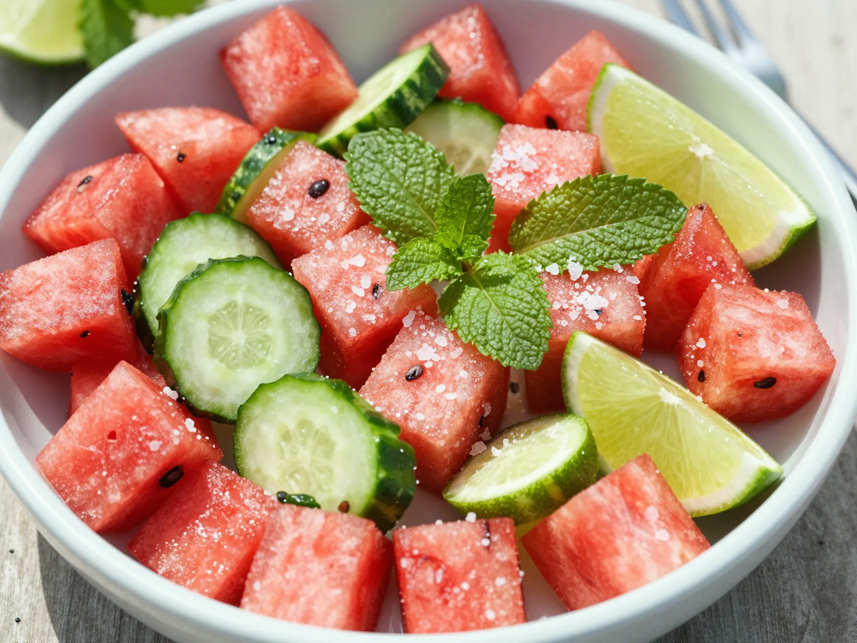 Cucumber and watermelon salad with mint