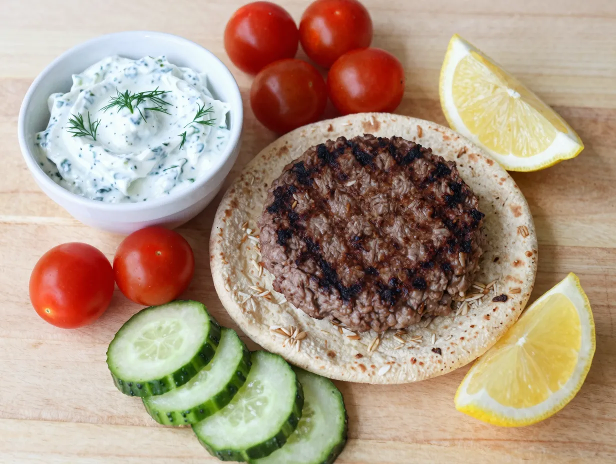 Mediterranean beef burger with tzatziki
