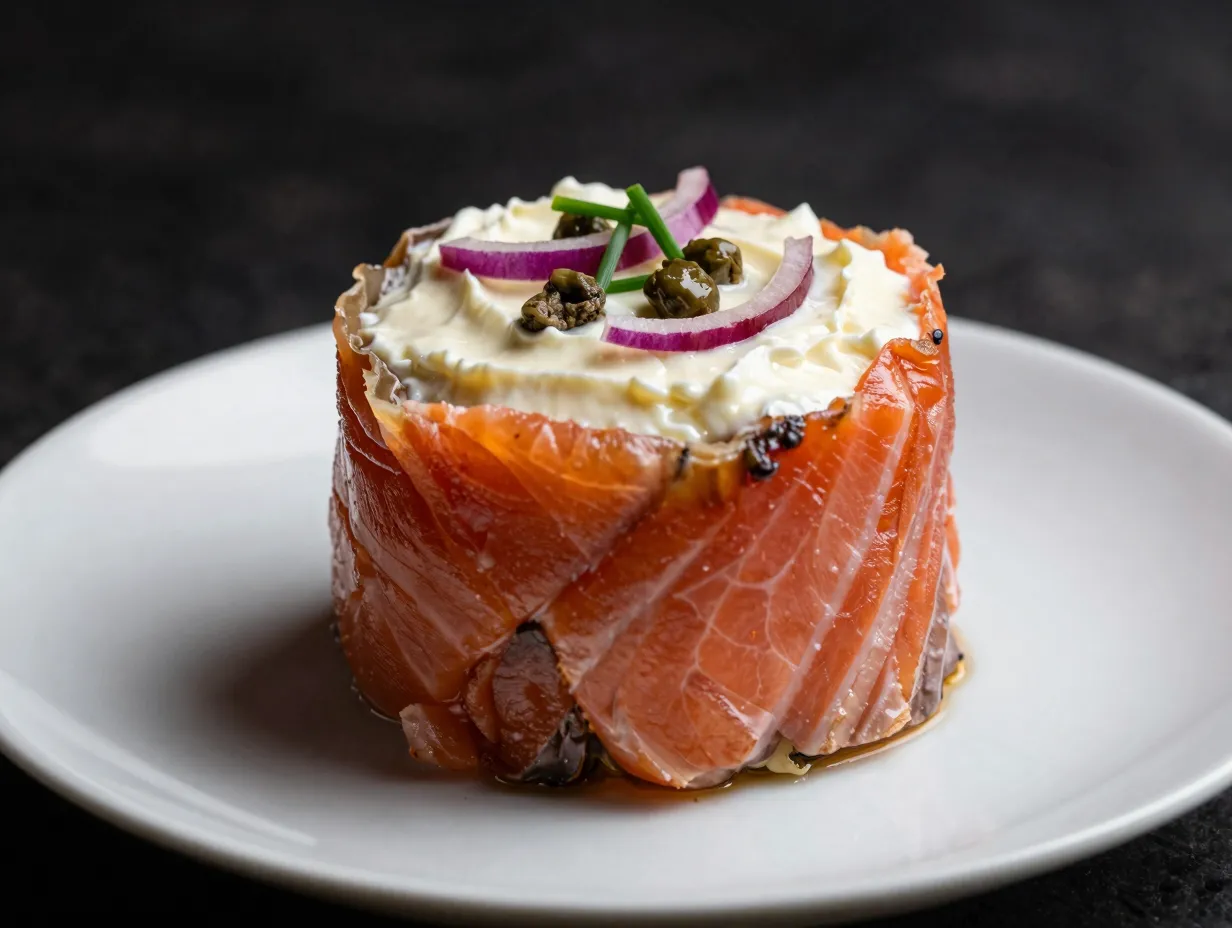 Smoked salmon and cheese timbale