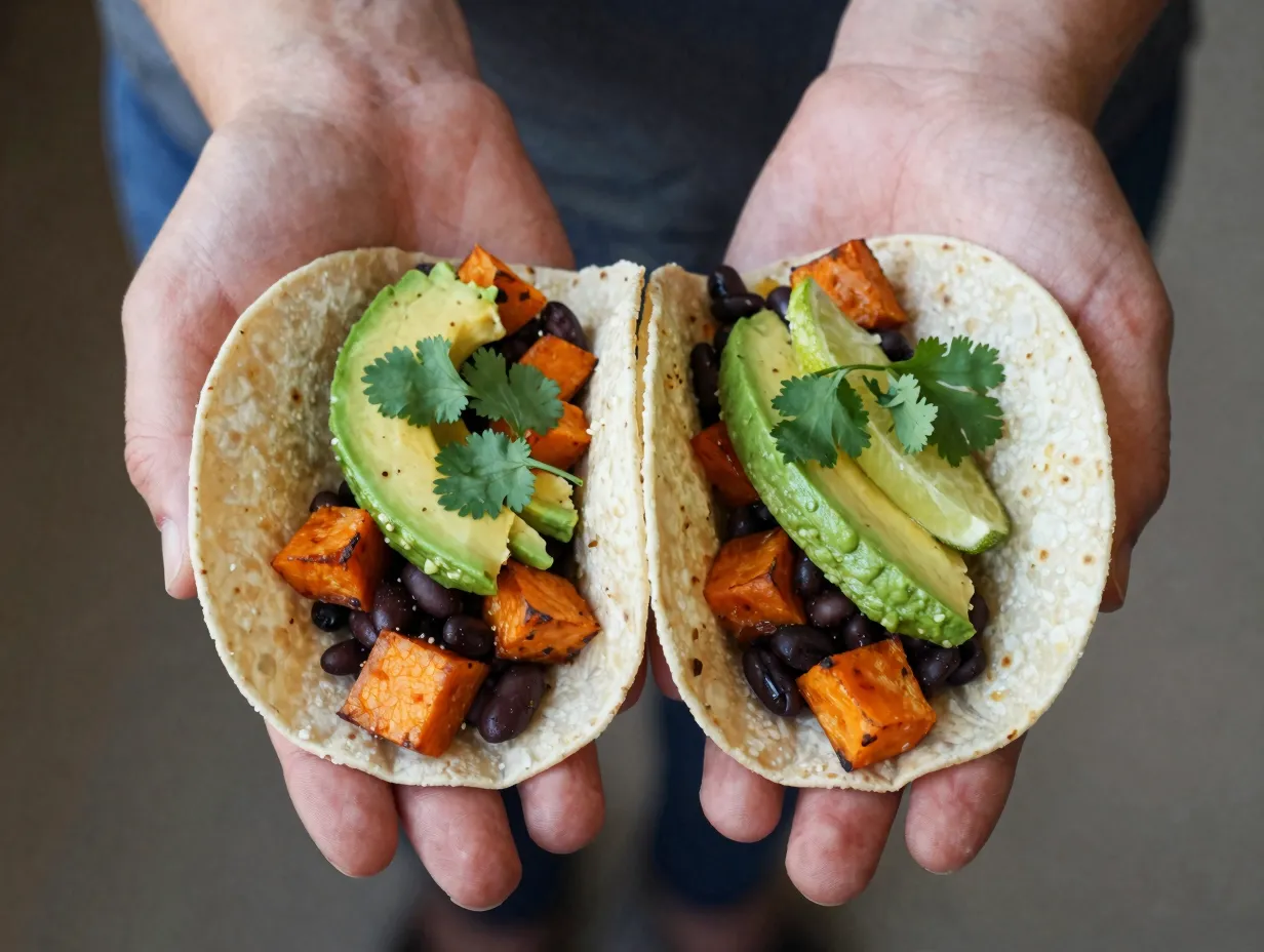 Spicy black bean and sweet potato tacos
