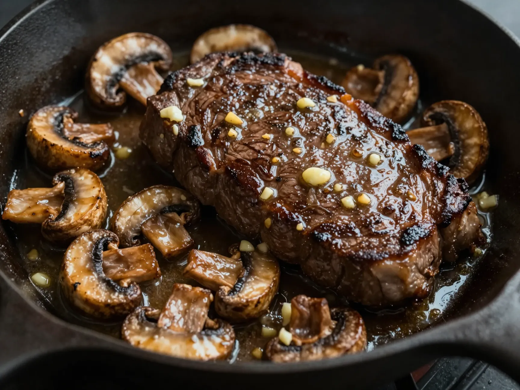 Garlic butter steak bites with mushrooms