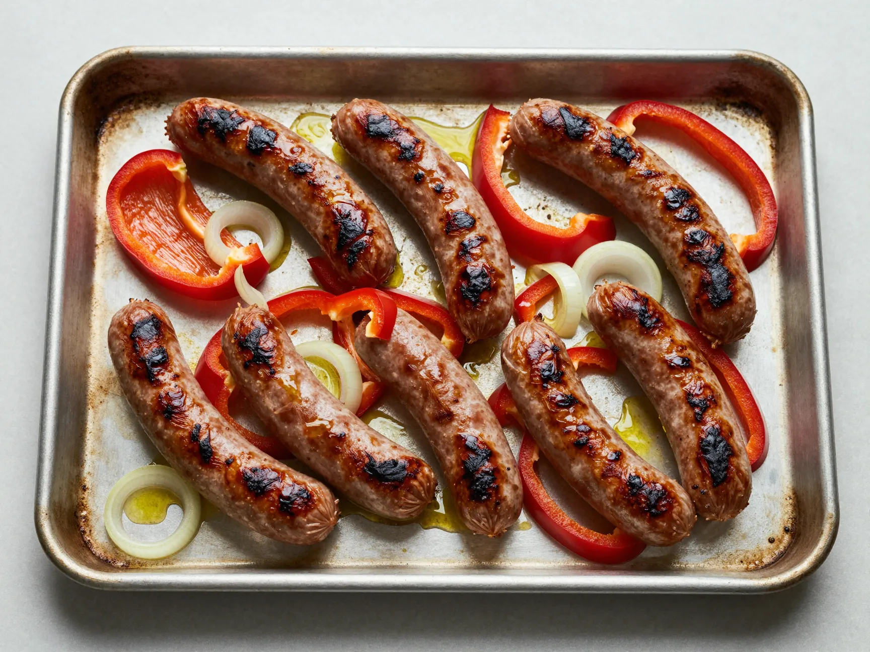 Sheet pan roasted italian sausages with peppers and onions