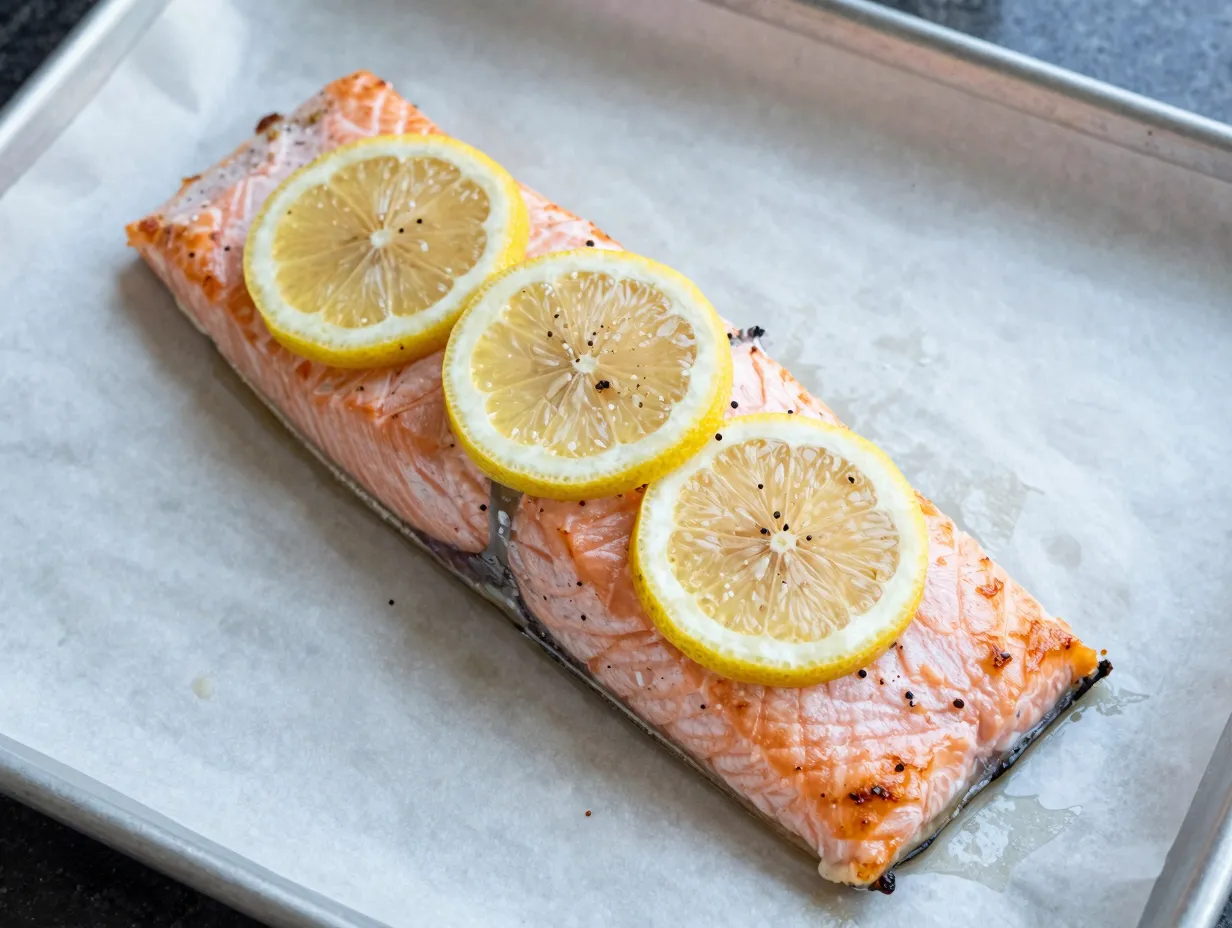Classic salt pepper and lemon baked salmon