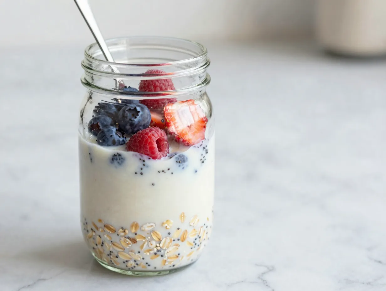 Overnight oats with chia seeds and almond milk