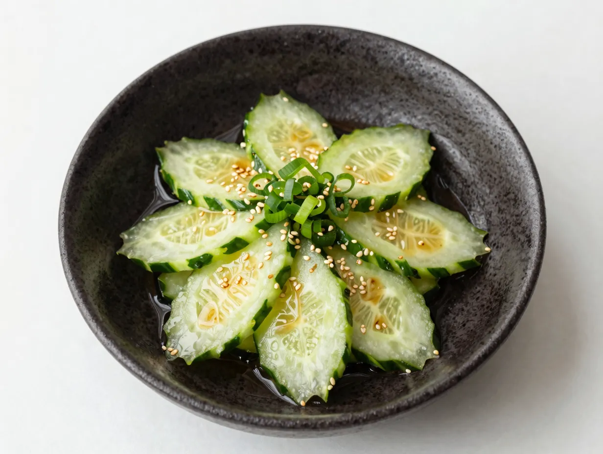 Crisp and tangy rice wine vinegar cucumber salad
