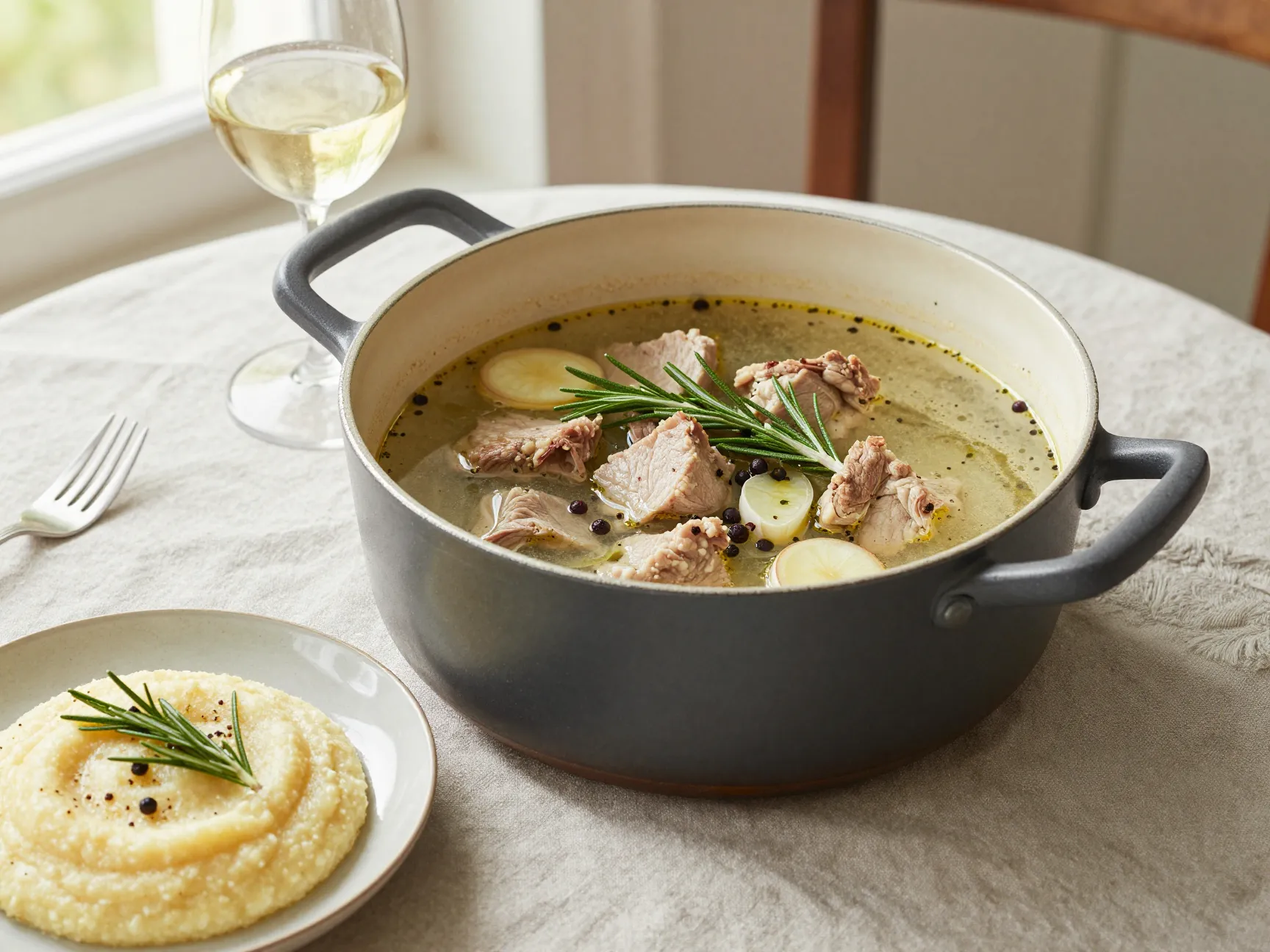 Italian pork stew with white wine and herbs